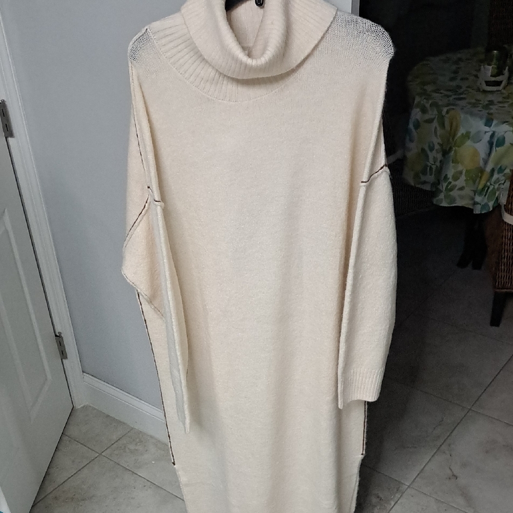 MNG Cream Cowl Neck Sweater Dress
